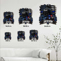 Police metal sign size guide showing six available sizes from 8 by 8 inches to 24 by 24 inches