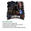 Welder metal sign shown as a cut-metal wall accent with a patriotic welding scene and dramatic industrial artwork