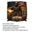 Carpenter metal sign feature graphic showing the detailed construction worker artwork and cut-metal sign design