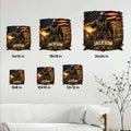 Carpenter metal sign size guide showing six available square size options in a living room setting
