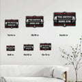 Home gym metal sign size guide showing available 8x8, 10x10, 12x12, 14x14, 18x18, and 24x24 inch options