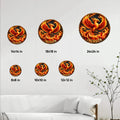 Phoenix metal sign size guide showing round options from 8 by 8 inches to 24 by 24 inches