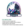 Mermaid metal sign feature graphic showing the colorful ocean artwork and cut metal sign design