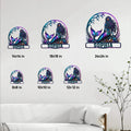 Mermaid metal sign size guide showing several square size options displayed in a bright living room