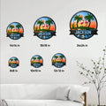 Flamingo metal sign size guide showing multiple square size options in a tropical wall display