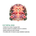 Flamingo metal sign feature graphic showing the tropical couple design and cut steel sign details