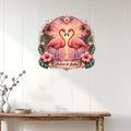 Tropical flamingo wall decor displayed on a white paneled wall above a console table