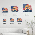 Patriotic Pomeranian metal sign size guide showing six available square dimensions