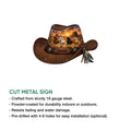 Cowboy hat metal sign shown with cut-metal sign features and a detailed western horse design