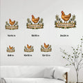 Chicken metal sign size guide showing six available square sizes from 8 by 8 to 24 by 24 inches