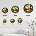 Chicken coop metal sign size guide showing six available round sign sizes from 8 to 24 inches