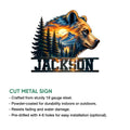 Bear metal sign feature graphic showing the wildlife artwork with cut metal sign details and display options