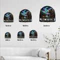Bear metal sign size guide showing six square options from 8 by 8 to 24 by 24 inches