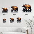 Bear metal sign size guide showing six available square size options in a home setting
