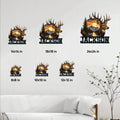 Deer wall sign size guide showing multiple dimensions in a home decor setting