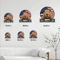 Capybara metal sign size guide displaying six square size options in a home decor setting