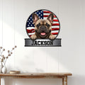 Patriotic French Bulldog wall sign displayed on a bright paneled wall above a console table