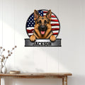 Patriotic German Shepherd wall sign displayed on a bright paneled wall in a home entryway