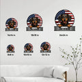 Dachshund metal sign shown in multiple size options on a bright living room wall