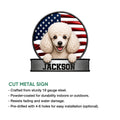 Poodle metal sign product graphic highlighting cut-metal construction and indoor or outdoor display