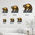 Raccoon metal sign shown in multiple size options on a bright living room wall