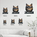 Wolf metal sign size guide showing six square size options from 8 by 8 to 24 by 24 inches