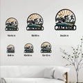 Triathlon metal sign size guide showing available dimensions from 8 by 8 to 24 by 24 inches