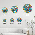 Camera metal sign size guide showing multiple circular sign size options in a bright room