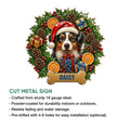 Bernese Mountain Dog Christmas metal sign shown with cut-steel product details and installation options