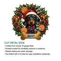 Dachshund Christmas metal sign shown with a cut-metal product feature graphic and multiple size options
