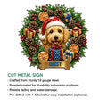 Goldendoodle Christmas metal sign shown in a feature graphic with a festive wreath design