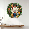 Great Pyrenees holiday wall sign displayed on a light paneled wall above a wooden console table