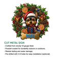 Yorkie Christmas metal sign feature graphic showing the festive dog artwork and product details