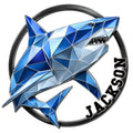 Custom geometric blue shark metal sign with bold low-poly artwork