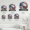 Greyhound metal sign size guide showing available sizes from 8x8 inches through 24x24 inches