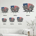 Racing metal sign size guide showing multiple size options in a home decor setting
