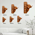 Highland cow metal sign size guide showing available dimensions from 8 by 8 to 24 by 24 inches