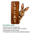 Rabbit metal sign feature graphic showing a realistic bunny design and cut metal sign construction
