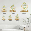 Massage therapist lotus metal sign shown in multiple size options on a bright living room wall