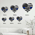 Heart-shaped police sign size guide showing available wall decor dimensions