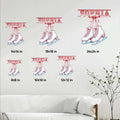 Ice skating metal sign size guide showing the design in six available square sizes