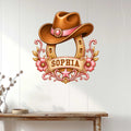 Cowgirl Western wall sign displayed above a console table in a bright farmhouse-style entryway