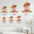 Cowgirl boot metal sign size guide showing 8x8, 10x10, 12x12, 14x14, 18x18, and 24x24 inch options