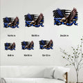 Police eagle metal sign shown in multiple size options on a living room wall