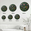 She Shed metal sign size guide showing round sign options from 8x8 inches through 24x24 inches