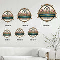 She Shed metal sign size guide showing several square size options in a home setting