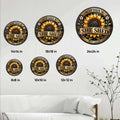 She Shed sunflower metal sign size guide showing available round sign sizes from 8 to 24 inches