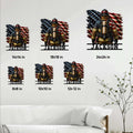 Firefighter metal sign size guide showing six available square size options in a living room setting
