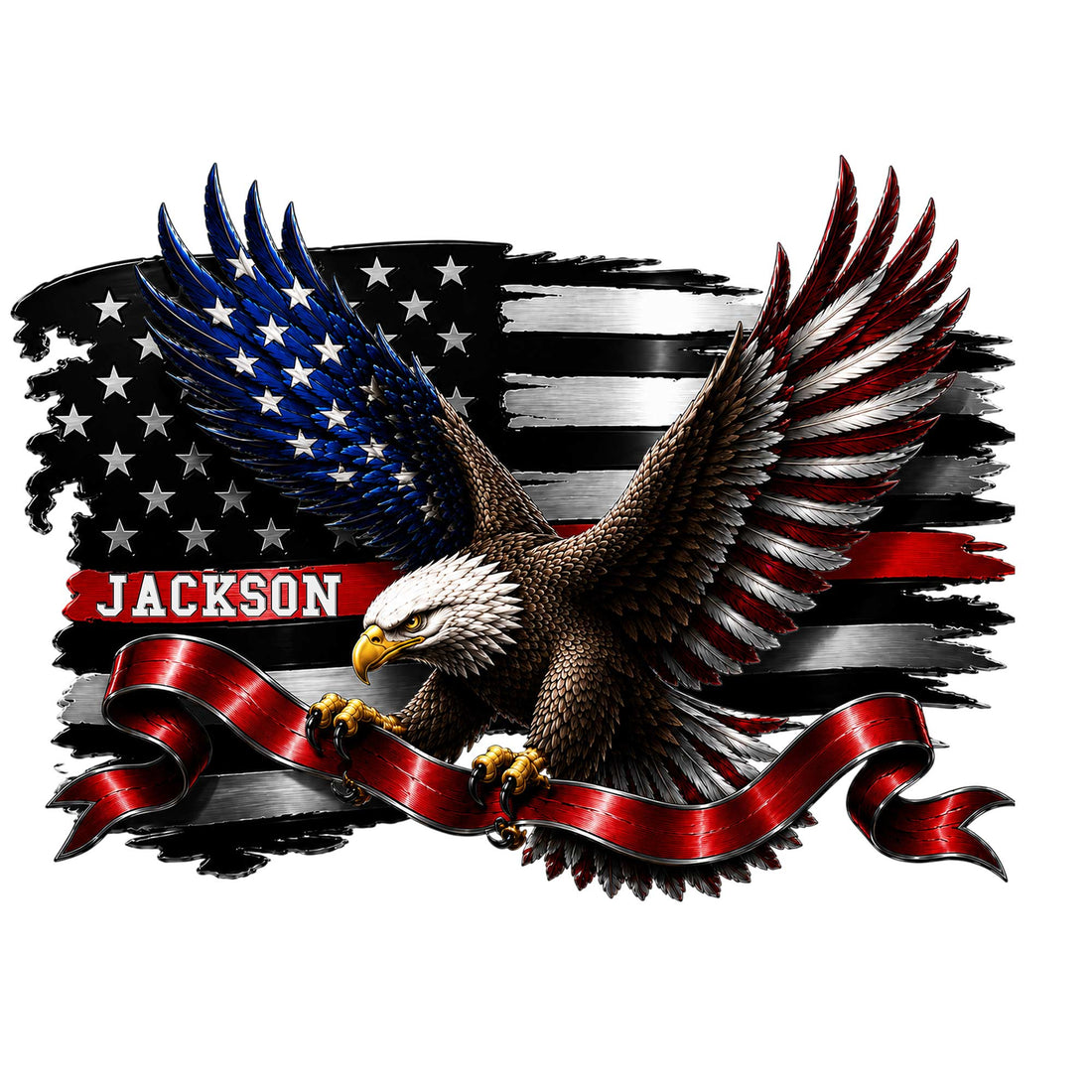 Custom firefighter metal sign featuring a bald eagle over a distressed American flag and red fire service stripe