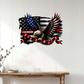 Patriotic firefighter wall decor displayed on a white paneled wall above a console table